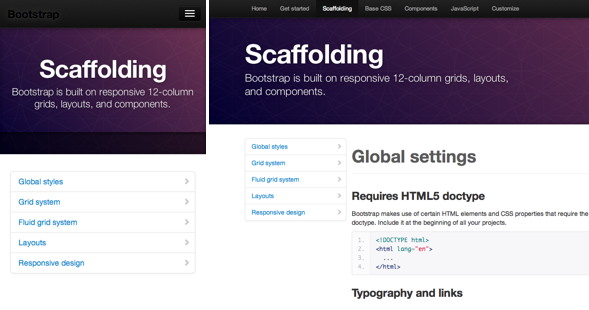 The mobile site (L) still retains most of the core functions as the main site (R). Note the collapsed top navigation on the mobile site.